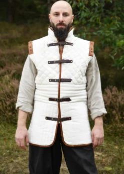 Langer Gambeson mit abnehmbaren Ärmeln und Leder, natur-braun