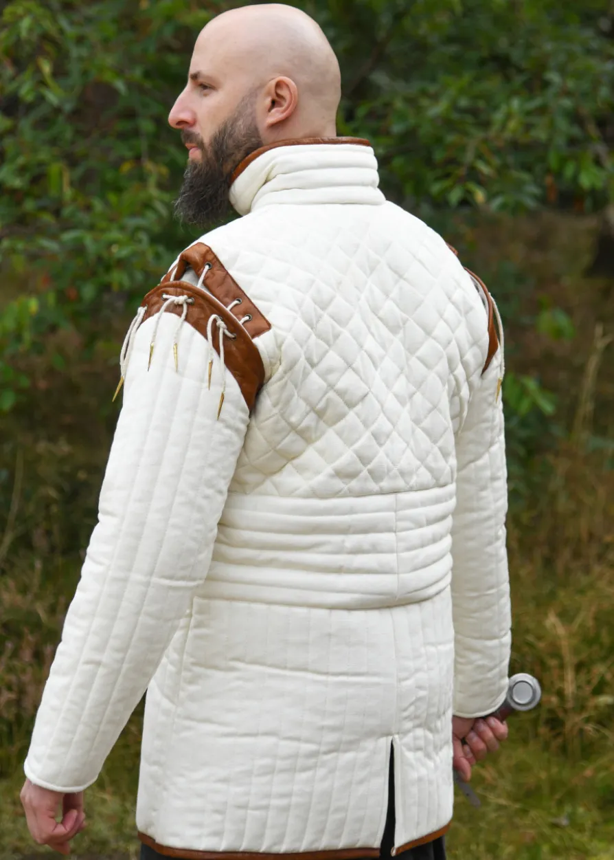 Langer Gambeson mit abnehmbaren Ärmeln und Leder, natur-braun