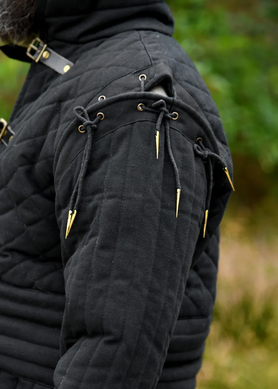Langer Gambeson mit Schnallen und abnehmbaren Ärmeln, schwarz