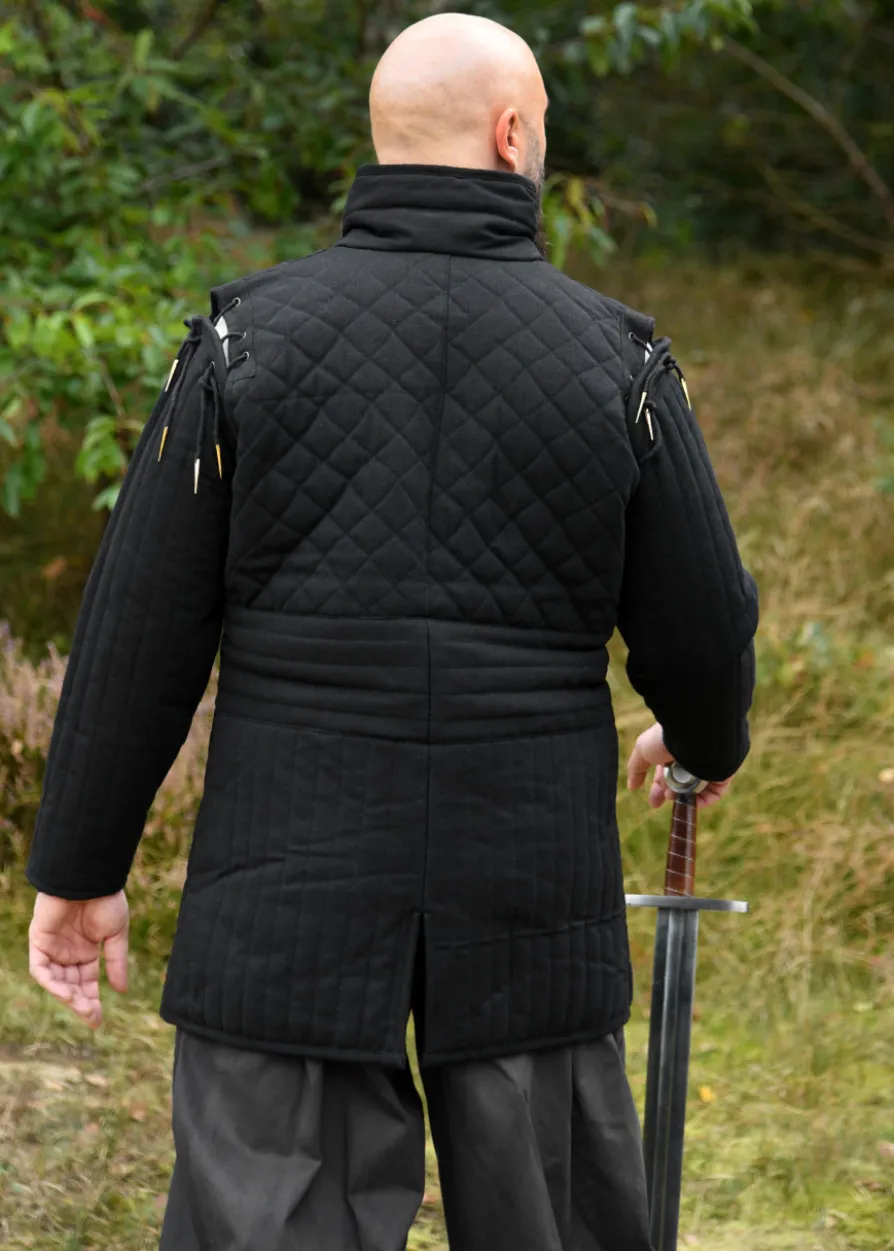 Langer Gambeson mit Schnallen und abnehmbaren Ärmeln, schwarz