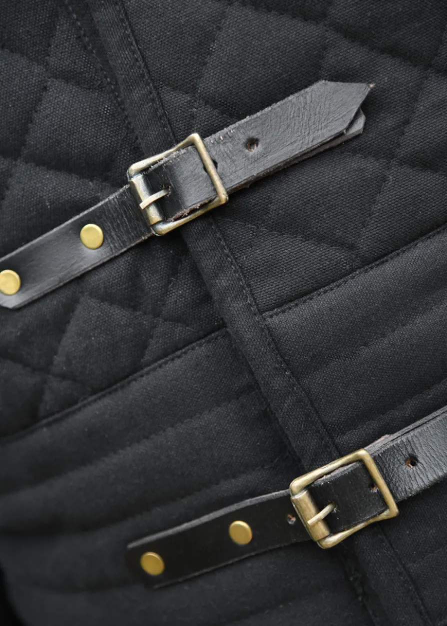 Langer Gambeson mit Schnallen und abnehmbaren Ärmeln, schwarz