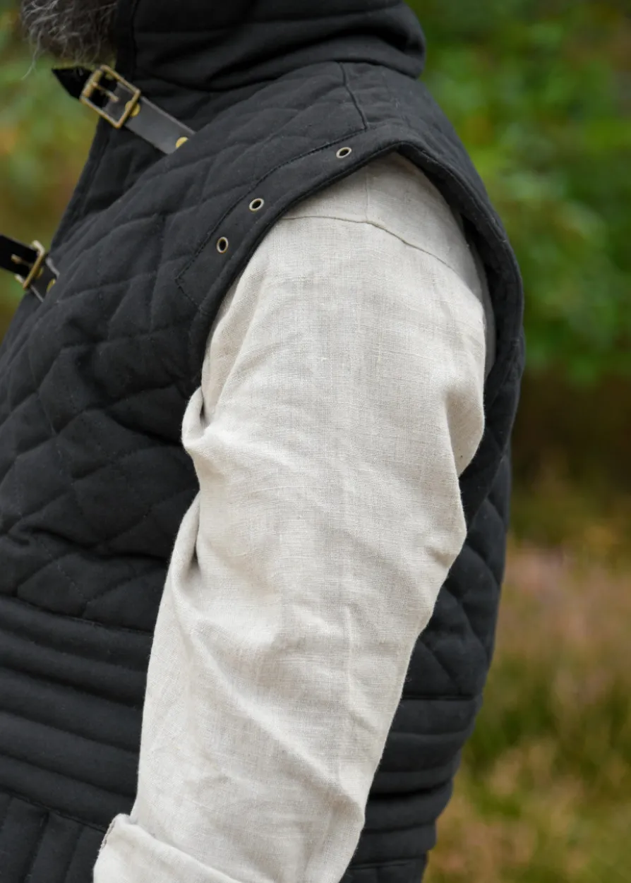 Langer Gambeson mit Schnallen und abnehmbaren Ärmeln, schwarz