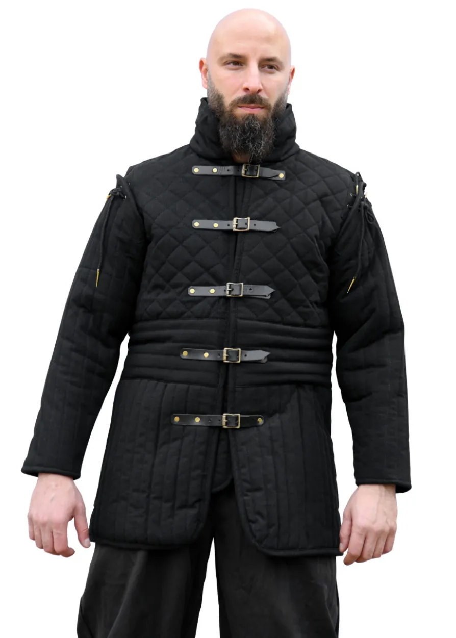 Langer Gambeson mit Schnallen und abnehmbaren Ärmeln, schwarz