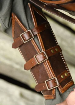 Leder Armschützer Arnulf mit Schnallen, braun, Paar