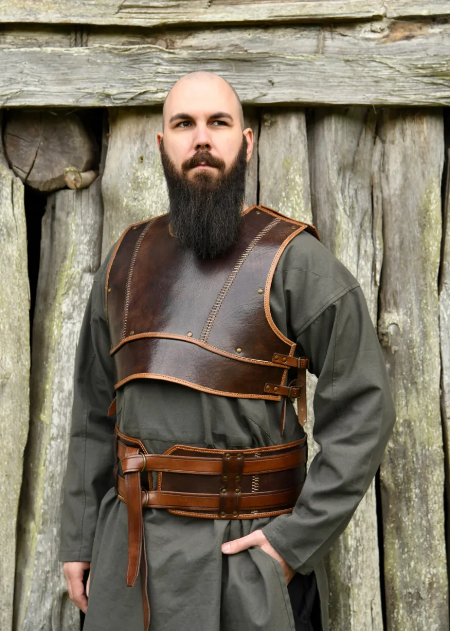 Leder Brustpanzer Arnulf, braun - Lederrüstung