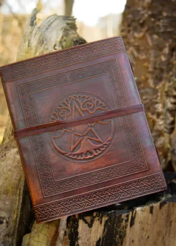Lederbuch mit Pentagramm, Braun, ca. 21 x 14 cm