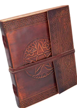 Lederbuch mit Pentagramm, Braun, ca. 21 x 14 cm