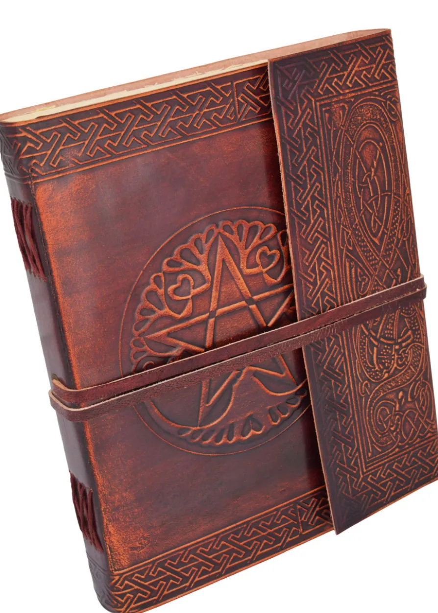 Lederbuch mit Pentagramm, Braun, ca. 21 x 14 cm