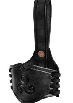 Leder Hornhalter für Trinkhorn, geprägte Triskele, schwarz, versch. Größen