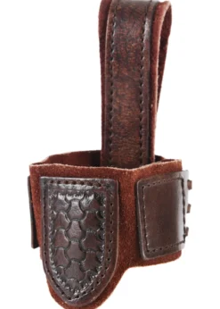 Leder Hornhalter für Trinkhorn mit Prägung und Wildleder, dunkelbraun