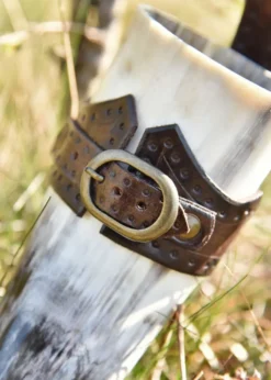 Leder Hornhalter für Trinkhorn mit Schnalle, dunkelbraun, versch. Größen