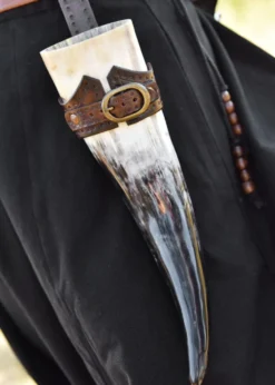 Leder Hornhalter für Trinkhorn mit Schnalle, dunkelbraun, versch. Größen