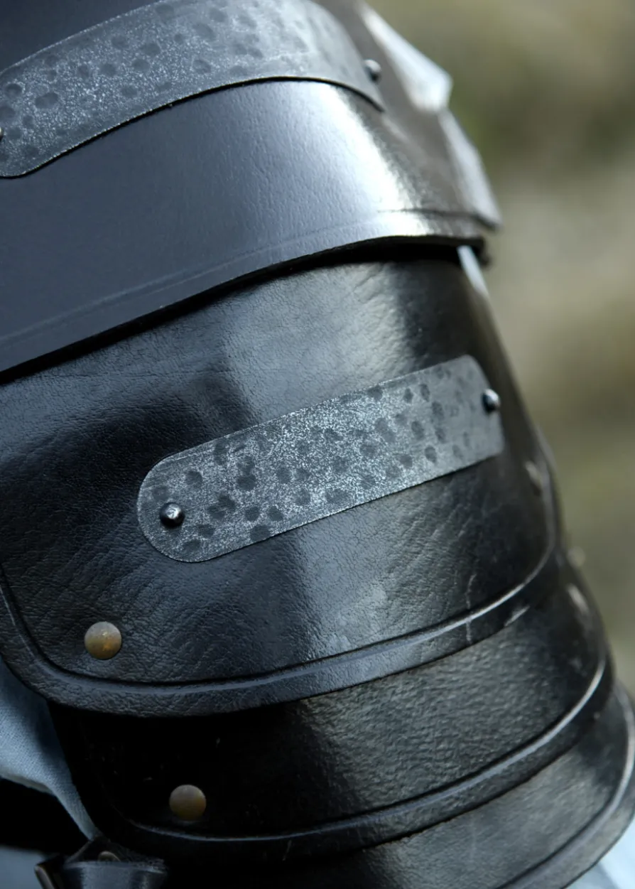 Leder Schulterschutz Balor mit Metalldetails, schwarz