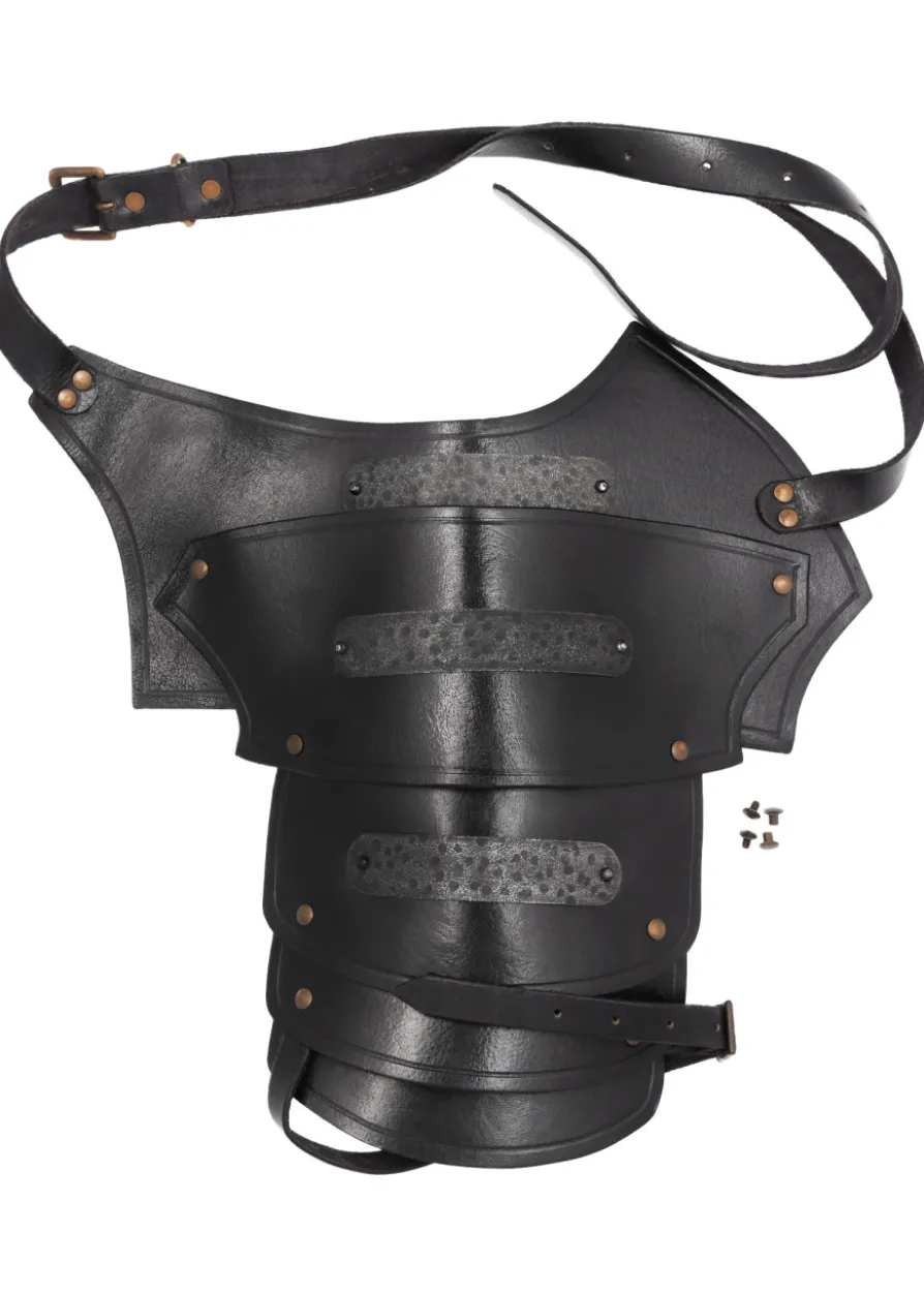 Leder Schulterschutz Balor mit Metalldetails, schwarz