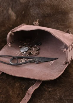 Ledertasche mit zwei Schnallen, mittelbraun