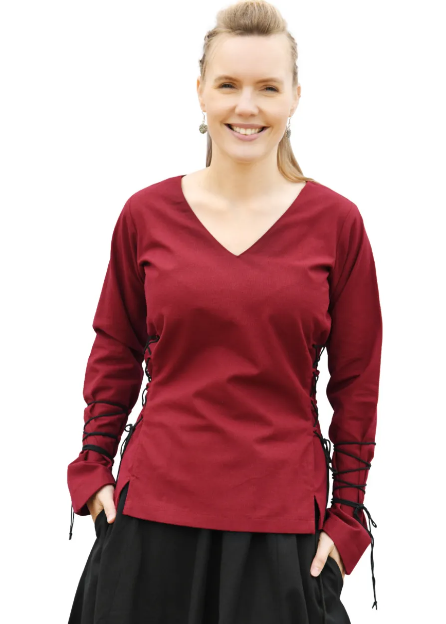 Mittelalter Bluse Aila mit Schnürung, weinrot
