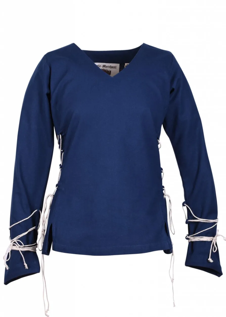 Mittelalter Bluse Aila mit Schnürung, blau