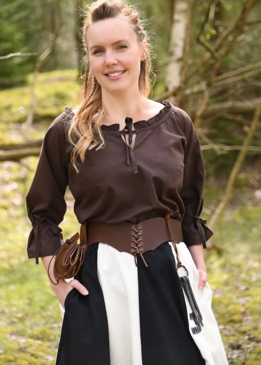 Mittelalter Bluse Birga mit 3/4 Arm, braun