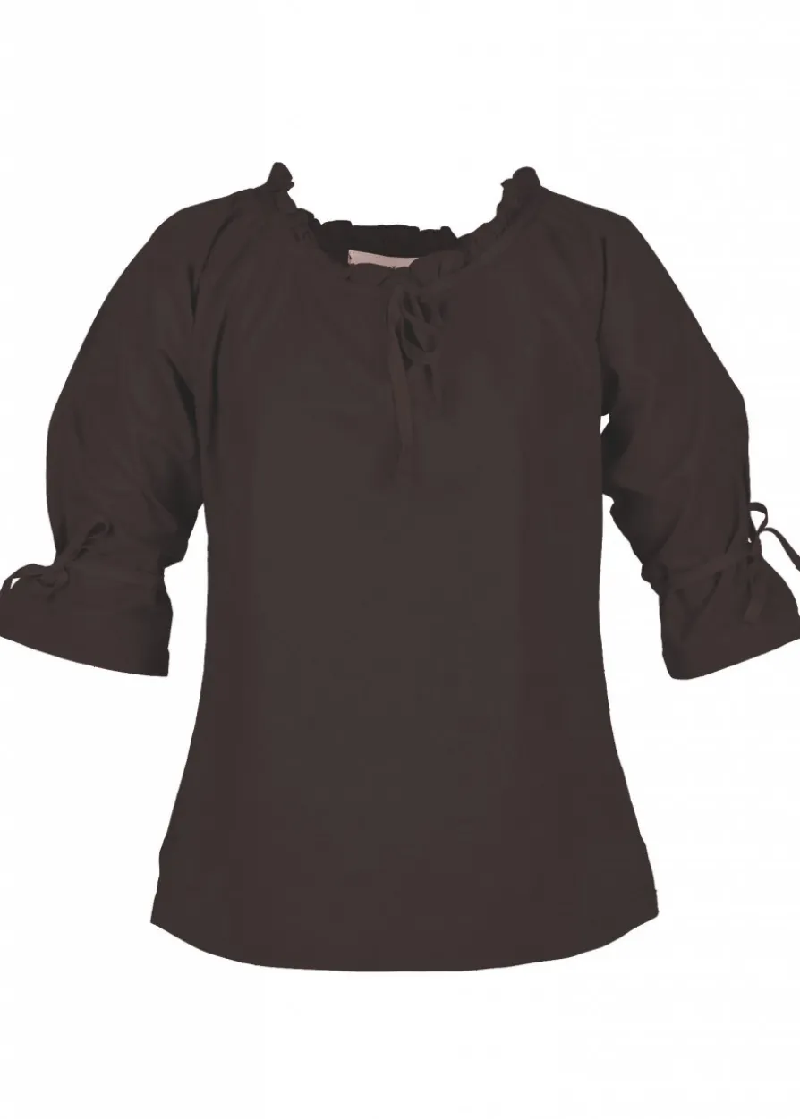 Mittelalter Bluse Birga mit 3/4 Arm, braun