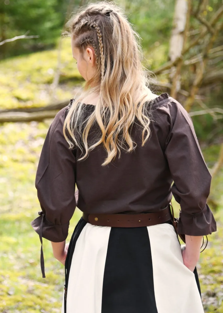 Mittelalter Bluse Birga mit 3/4 Arm, braun