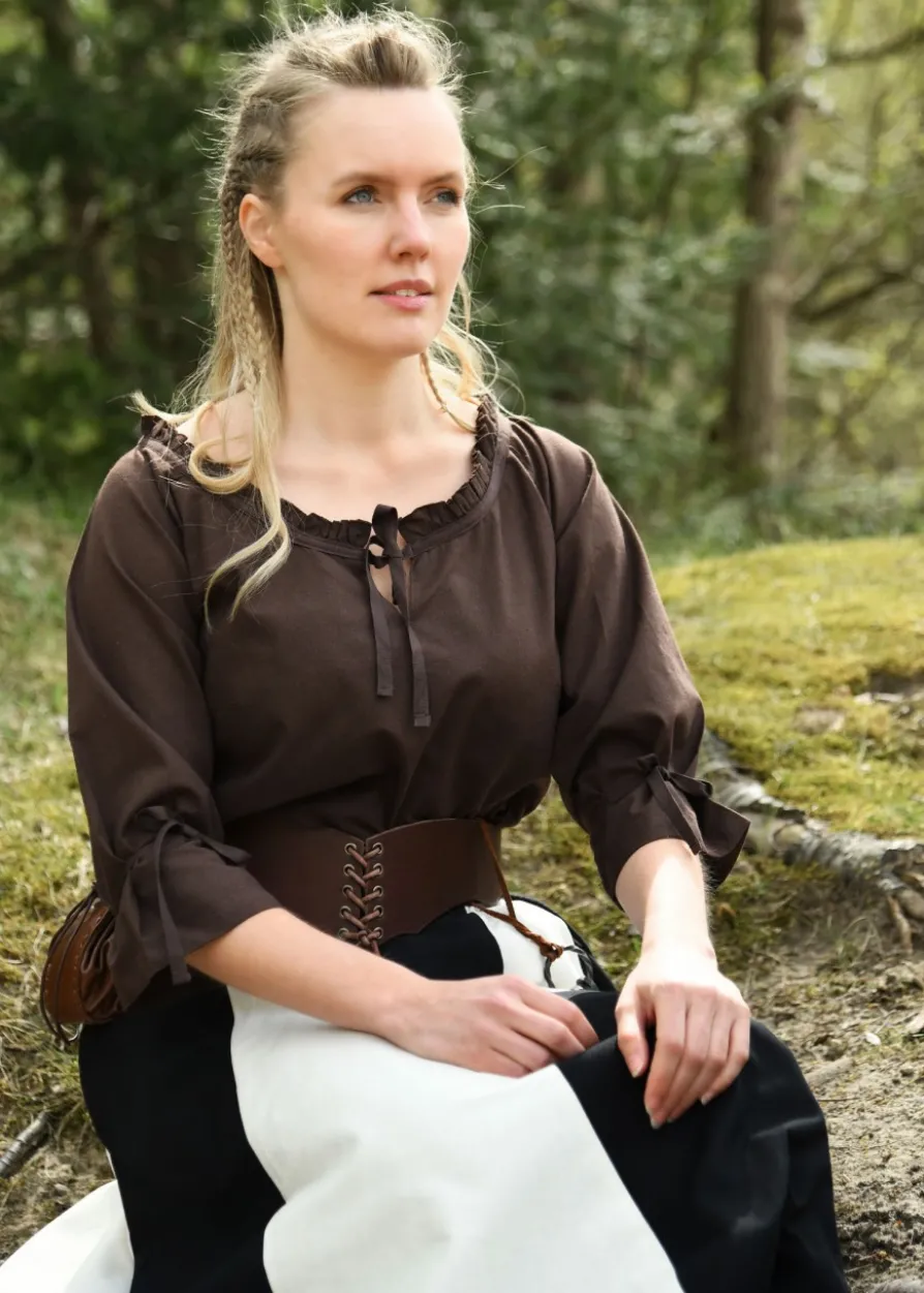 Mittelalter Bluse Birga mit 3/4 Arm, braun
