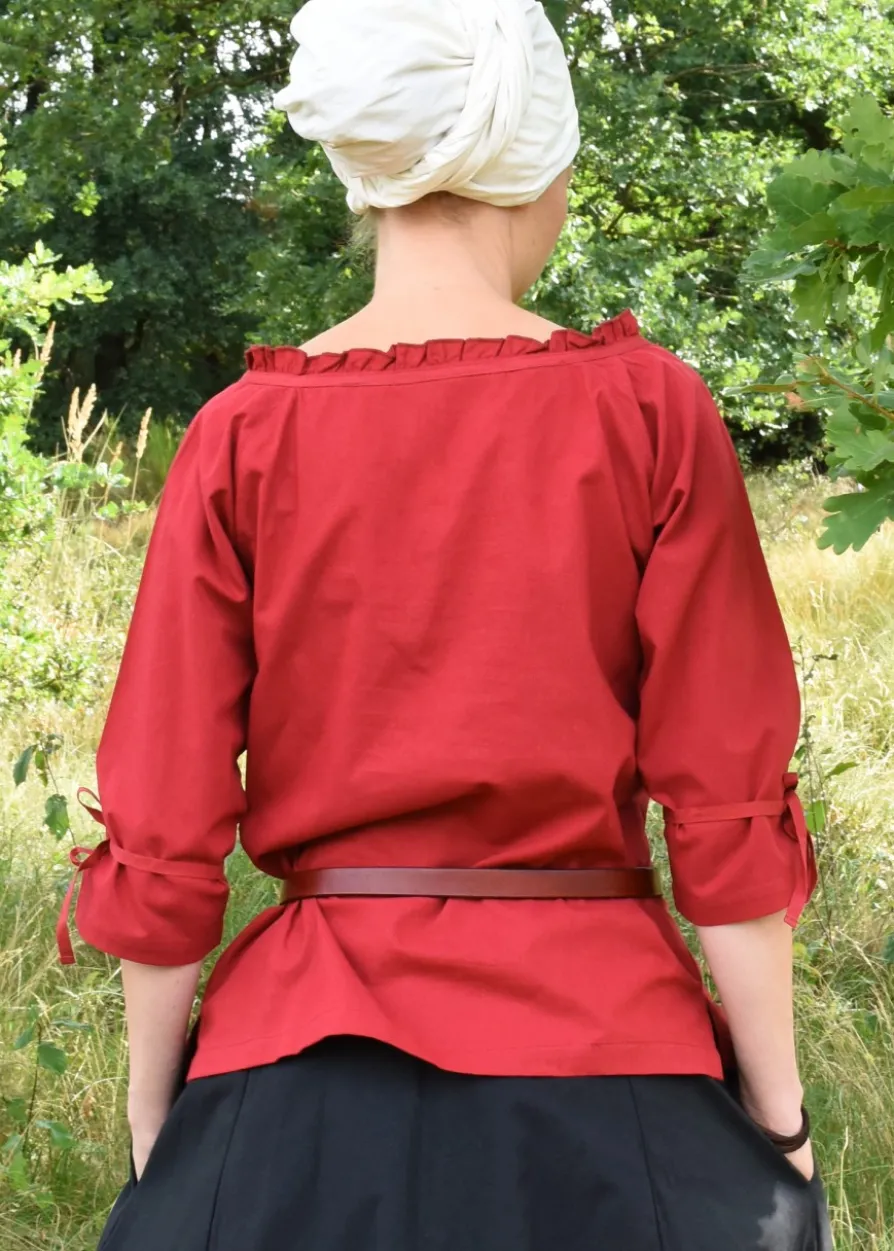 Mittelalter Bluse Birga mit 3/4 Arm, rot