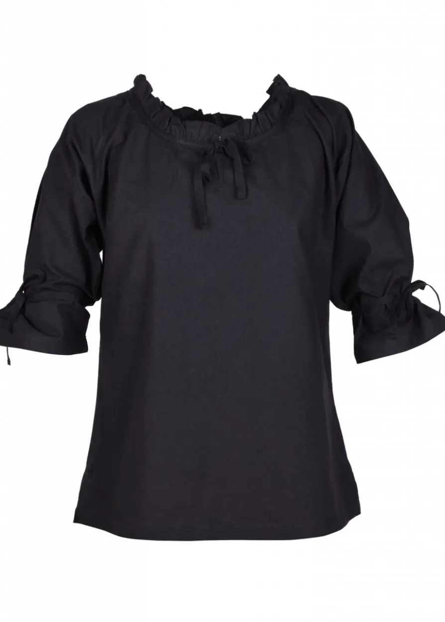 Mittelalter Bluse Birga mit 3/4 Arm, schwarz