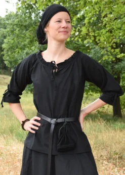 Mittelalter Bluse Birga mit 3/4 Arm, schwarz
