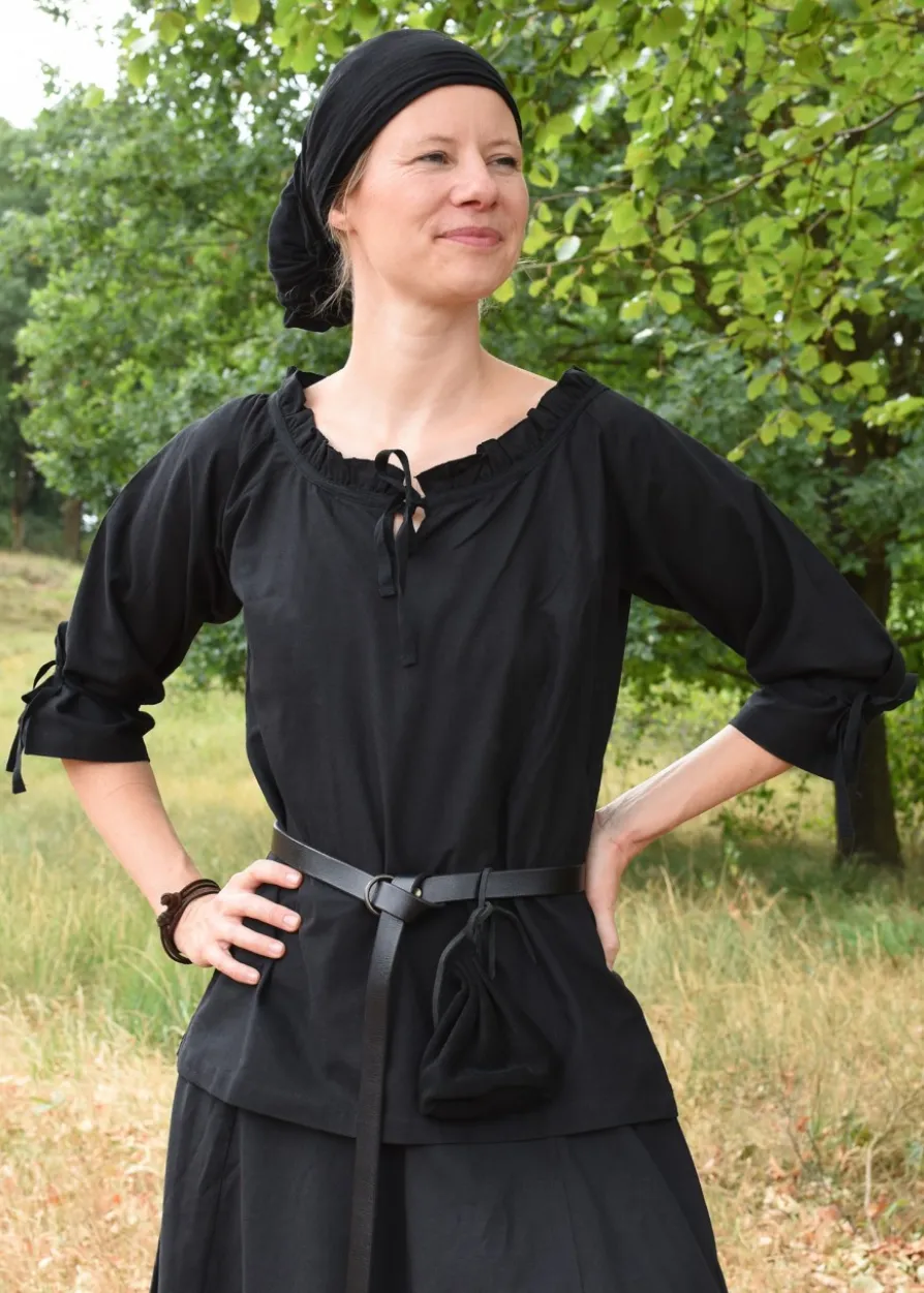 Mittelalter Bluse Birga mit 3/4 Arm, schwarz