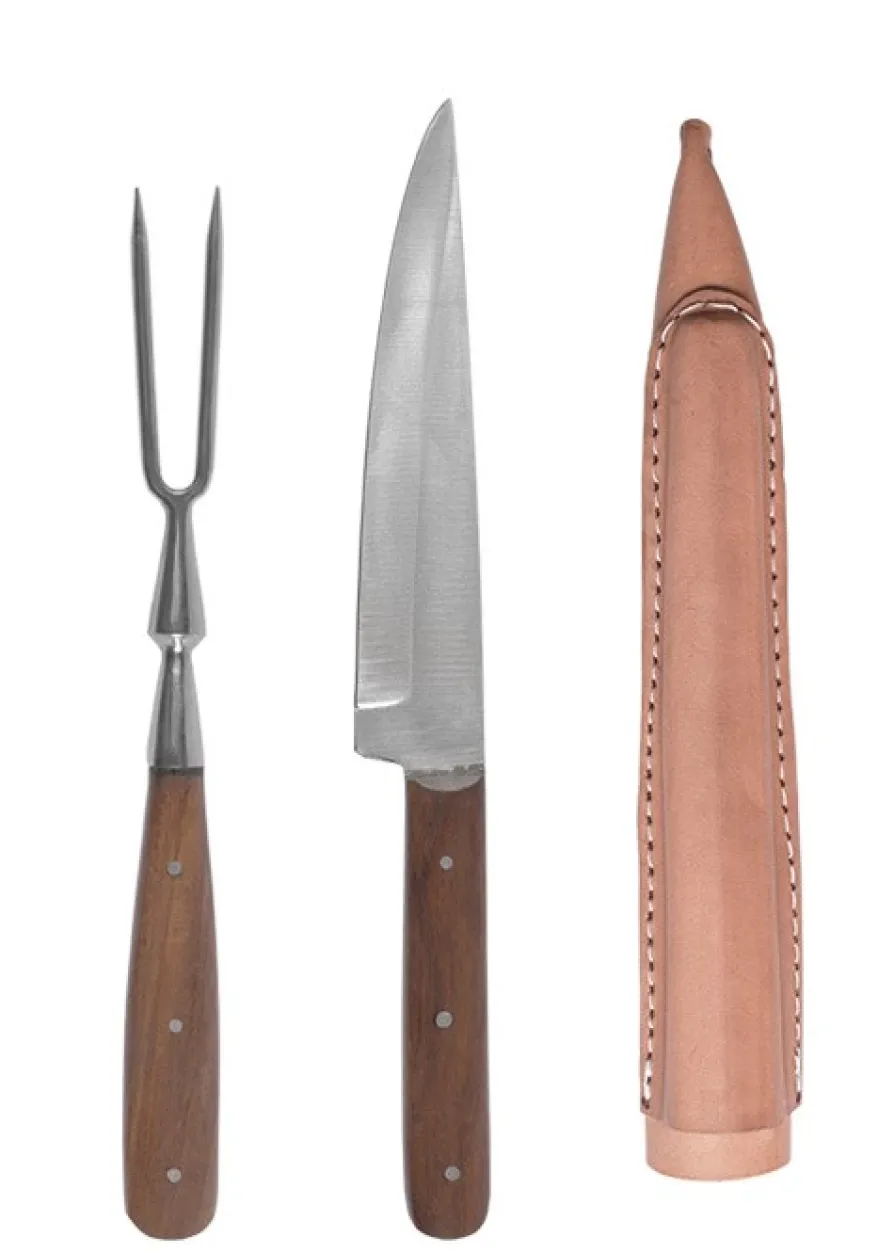Mittelalter Essbesteck aus Edelstahl inkl. Lederetui, ca. 23 cm