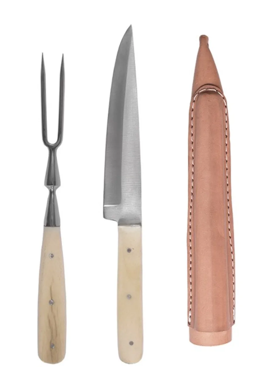 Mittelalter Essbesteck aus Edelstahl inkl. Lederetui, ca. 23 cm