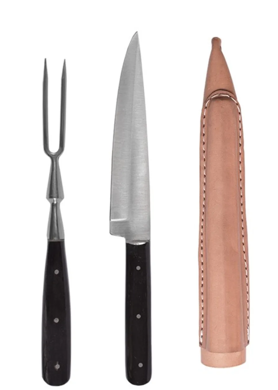 Mittelalter Essbesteck aus Edelstahl inkl. Lederetui, ca. 23 cm