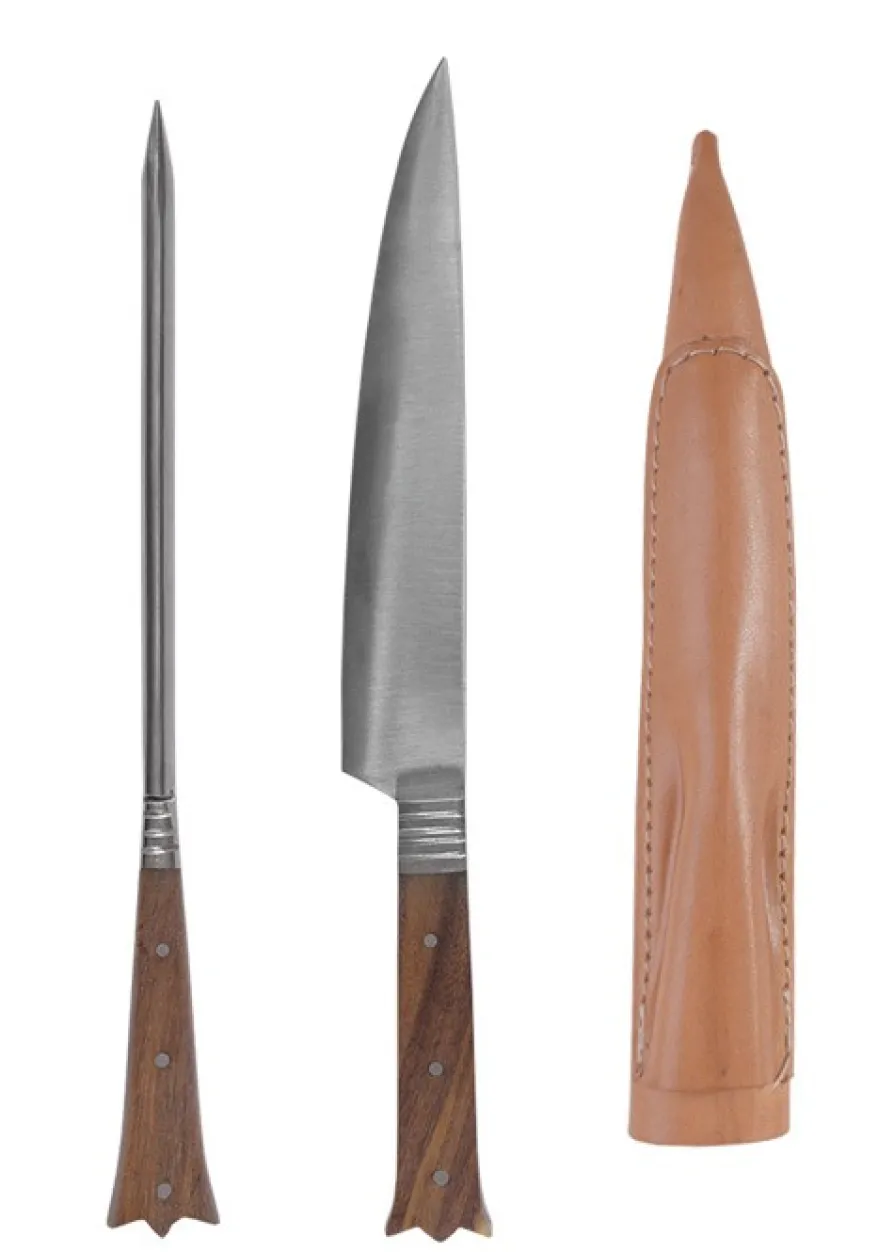 Mittelalter Essbesteck aus Edelstahl inkl. Lederetui, ca. 24 cm