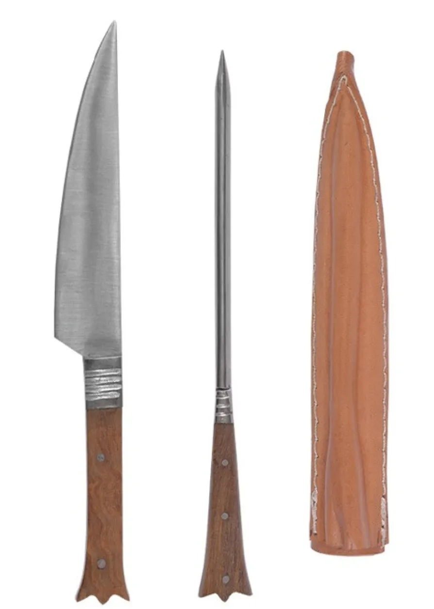 Mittelalter Essbesteck aus Edelstahl inkl. Lederetui, ca. 19 cm