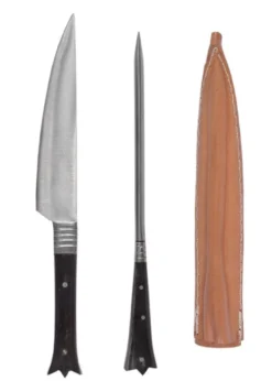 Mittelalter Essbesteck aus Edelstahl inkl. Lederetui, ca. 19 cm