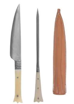 Mittelalter Essbesteck aus Edelstahl inkl. Lederetui, ca. 19 cm