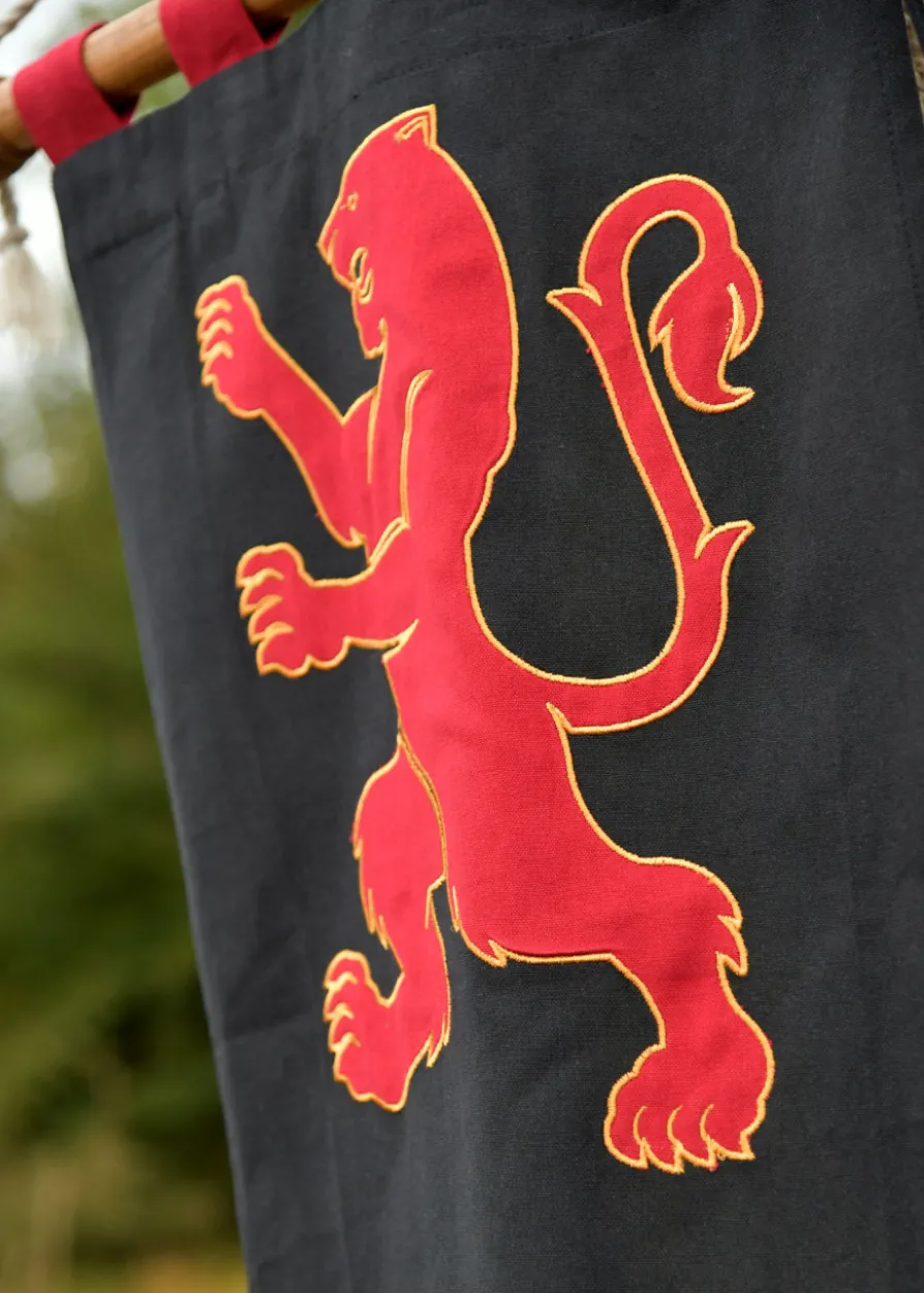 Mittelalter Fahne mit Löwe, schwarz - rot