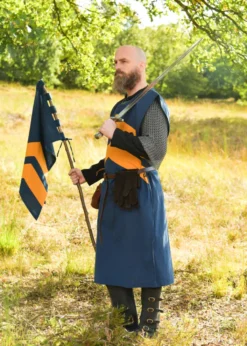 Mittelalter Fahne mit Streifen, blau - gelb
