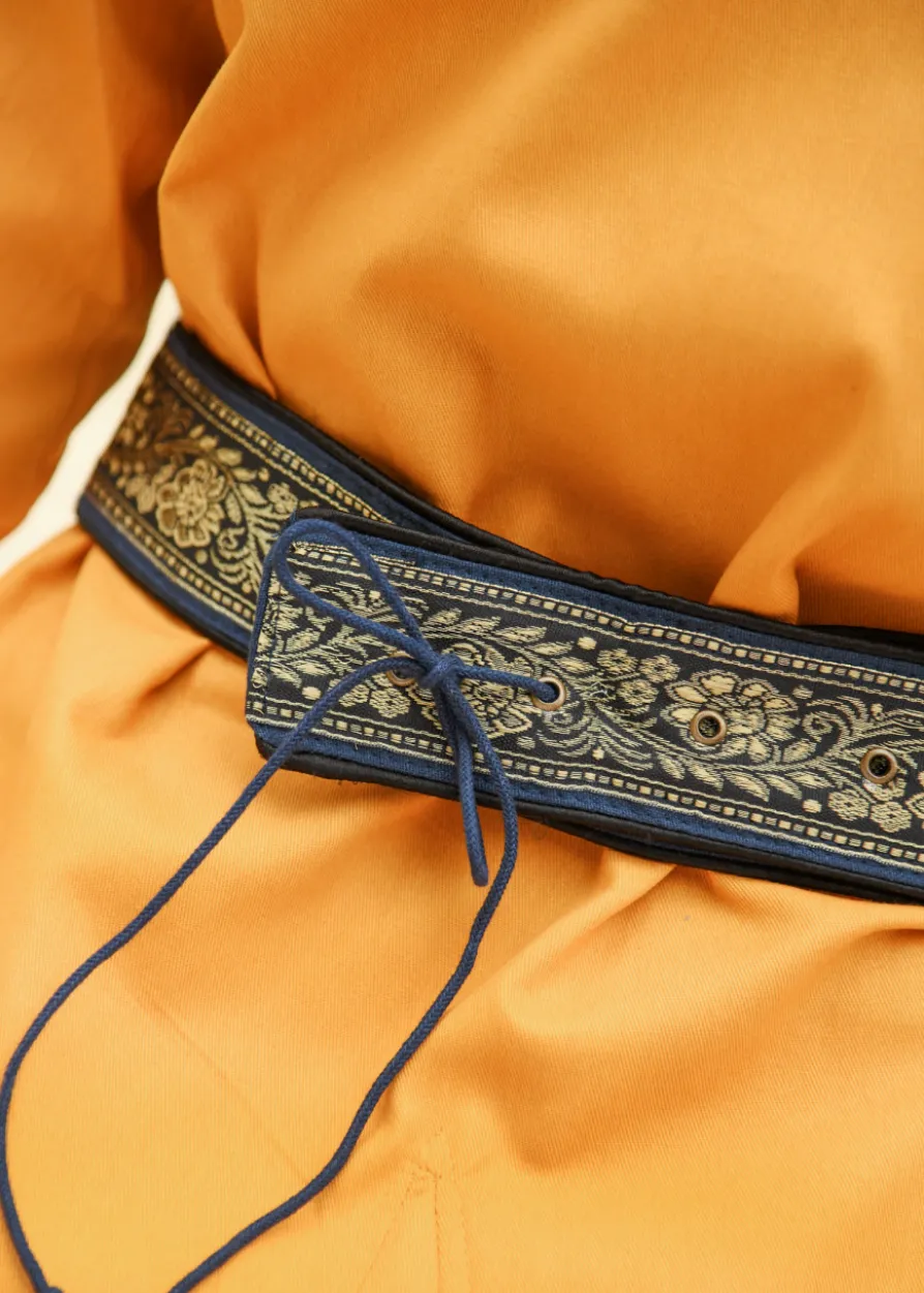 Mittelalter Gürtel, Y-Stoffgürtel mit Bordüre, blau