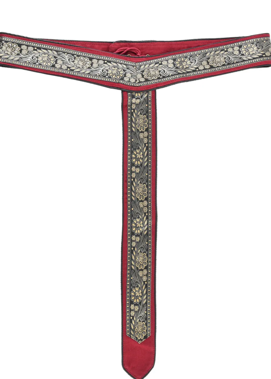 Mittelalter Gürtel, Y-Stoffgürtel mit Bordüre, rot
