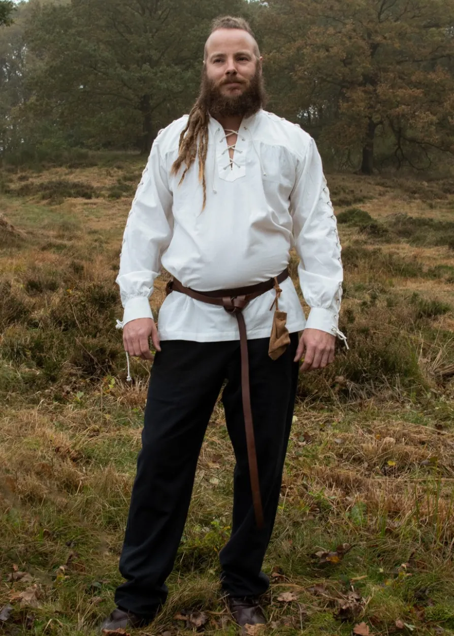 Mittelalter Hemd Corvin mit Schnürung, weiß