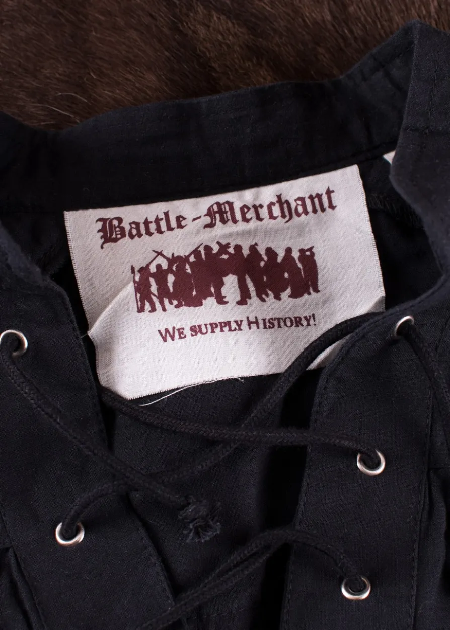 Mittelalter Hemd Corvin mit Schnürung, schwarz