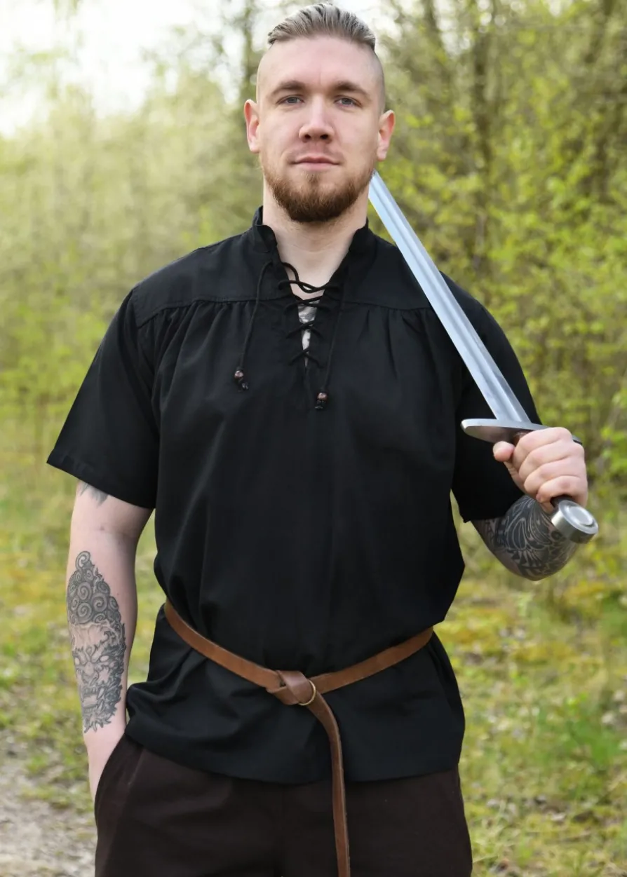 Mittelalter-Hemd, kurzarm, schwarz