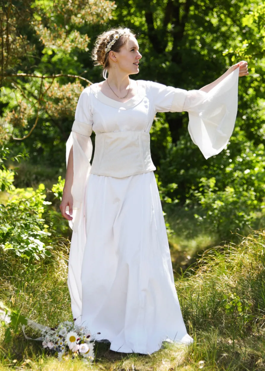 Mittelalter Hochzeitskleid mit Korsage, Brautkleid Fine, weiß/natur