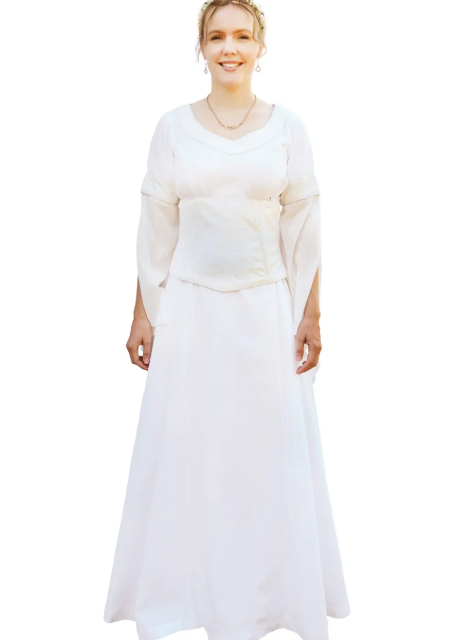 Mittelalter Hochzeitskleid mit Korsage, Brautkleid Fine, weiß/natur