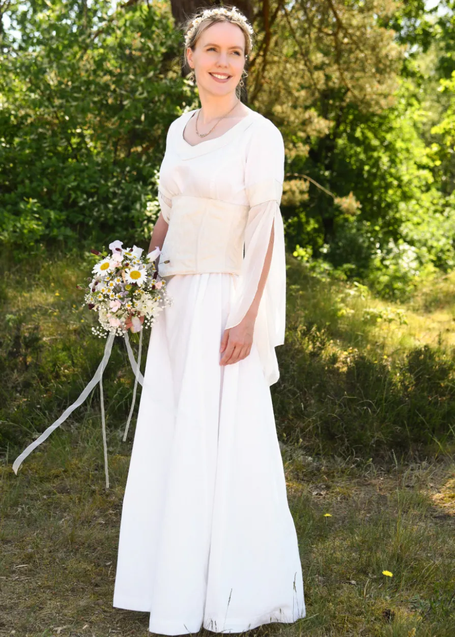 Mittelalter Hochzeitskleid mit Korsage, Brautkleid Fine, weiß/natur