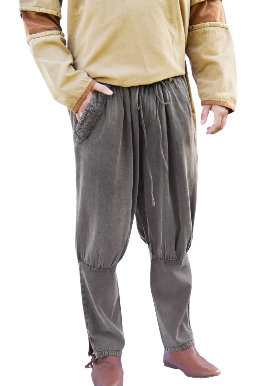 Mittelalter Hose Gorm, Used-Look, schwarz/braun