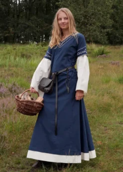 Mittelalterkleid Alvina, blau/natur