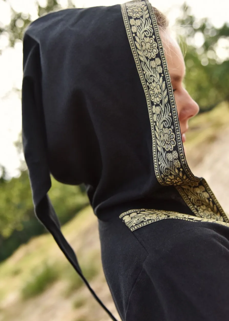 Mittelalterkleid Eleanor mit Kapuze, schwarz