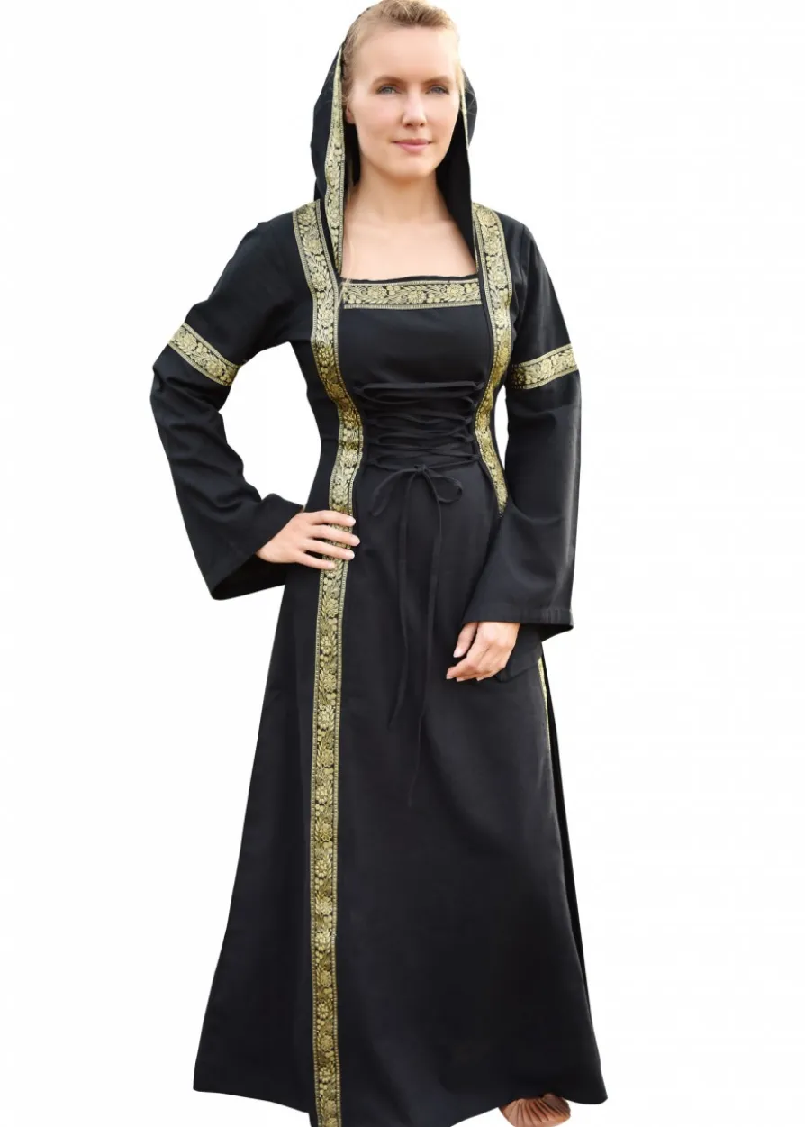 Mittelalterkleid Eleanor mit Kapuze, schwarz